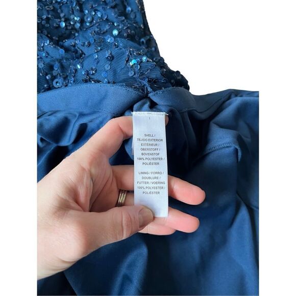 Adrianna Papell Cut Out Back Maxi Blue Sequined Dress size 10 - Picture 6 of 12